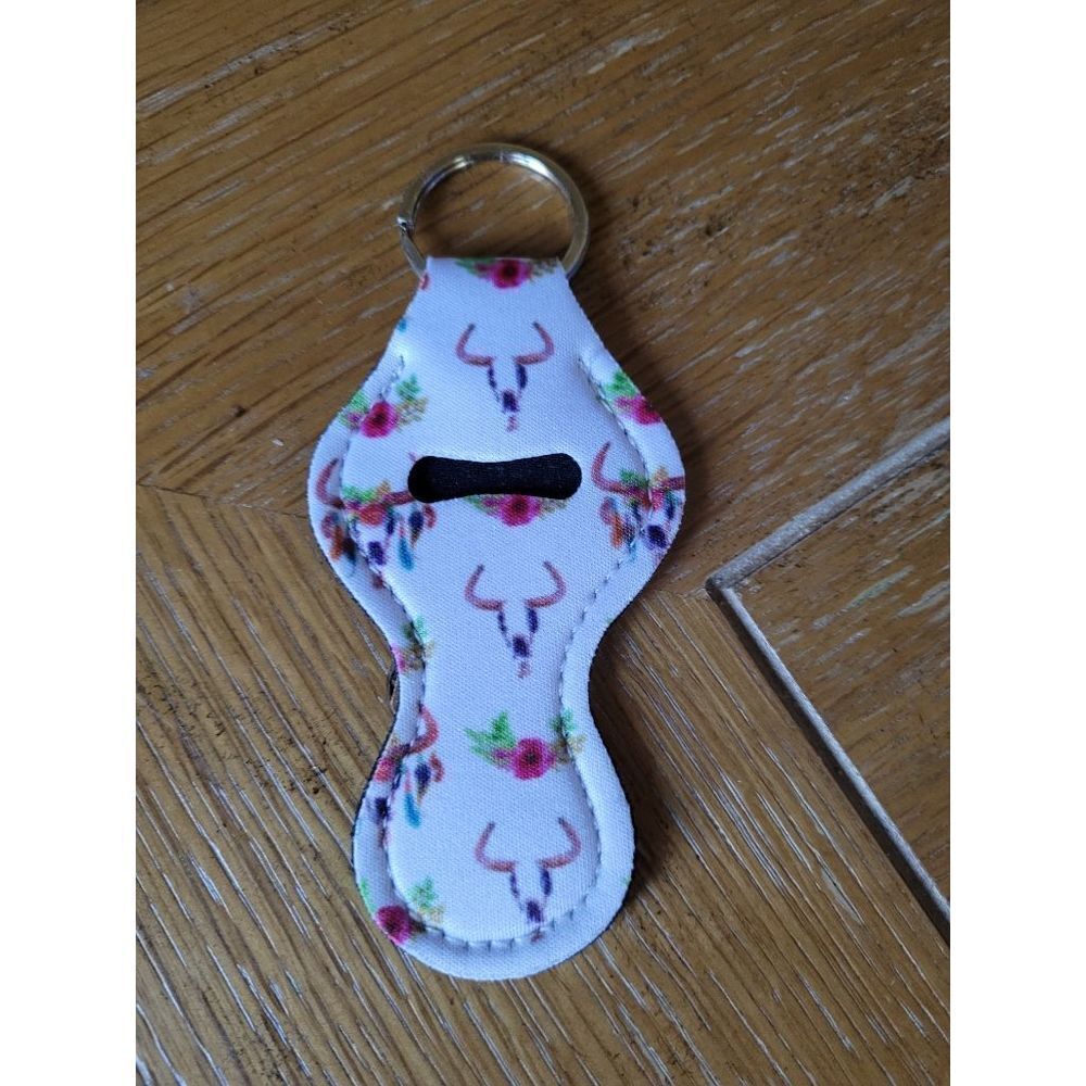 NEW Longhorn Floral Neoprene Chapstick Holder Key Chain